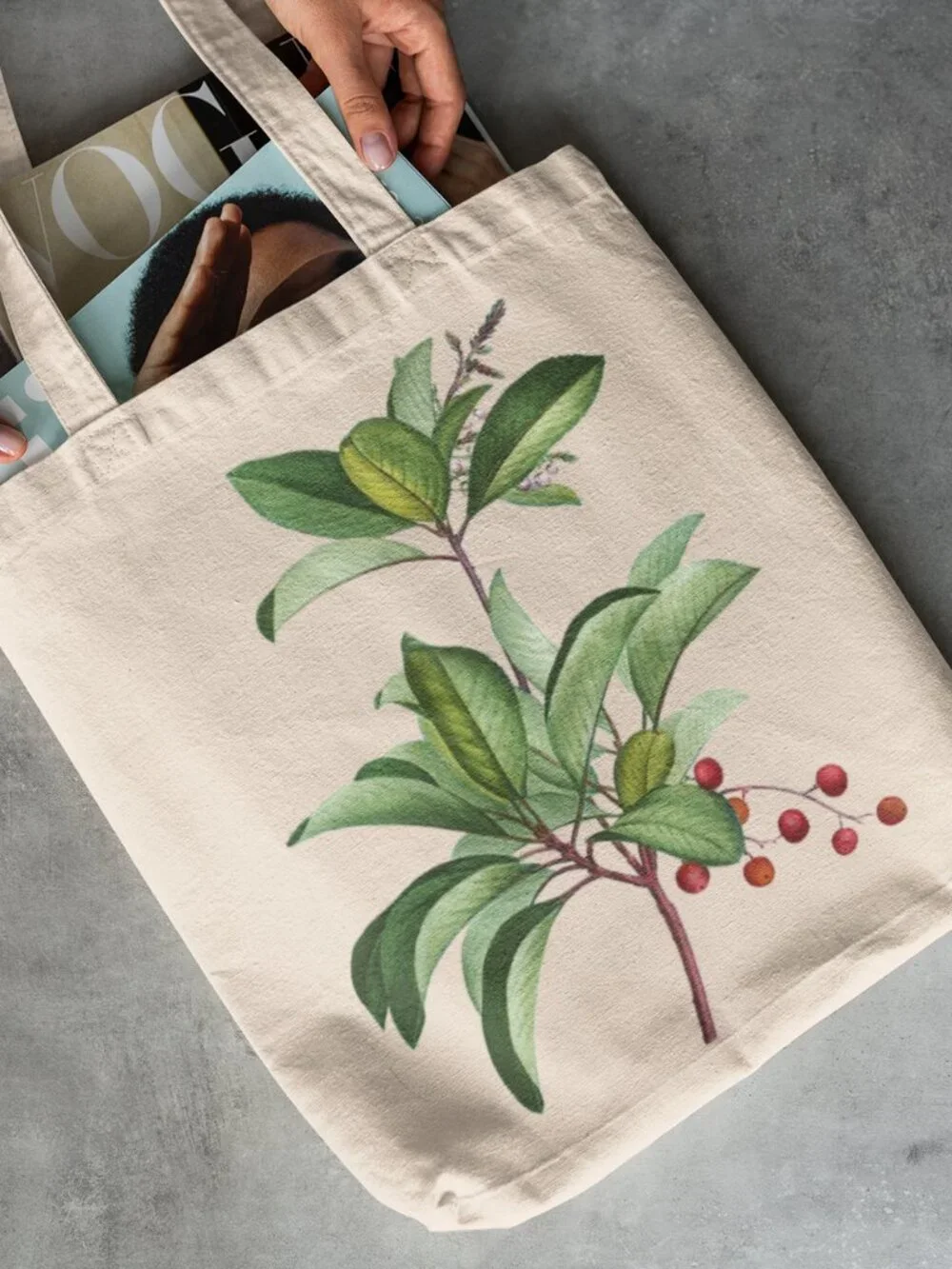 Greek Strawberry Tree Vintage Botanical Print Graphic Canvas Tote Bag